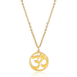 Women OM Necklace Indian Yoga Aum Om Ohm Pendant Necklace Stainless Steel Hindu Meditation Charm Sanskrit Symbol Spiritual Amulet Jewelry for Men