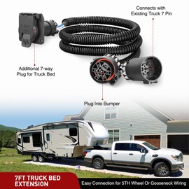Nilight Truck Bed USCAR to 7 Pin Trailer Wiring Harness Extension 7FT USCAR to RV Blade Tailgate Light Adapter for Chevy Ford GMC Dodge Nissan Toyota 5th Wheel Gooseneck