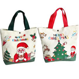 Bekecidi 2 PCS Christmas Bags, Reusable Gift Bags with Handles Christmas Tree Santa Claus Canvas Tote Bags Large Christmas Treat Bags for Candy Cookie Presents Xmas Party Gift Wrapping (Red, Green)