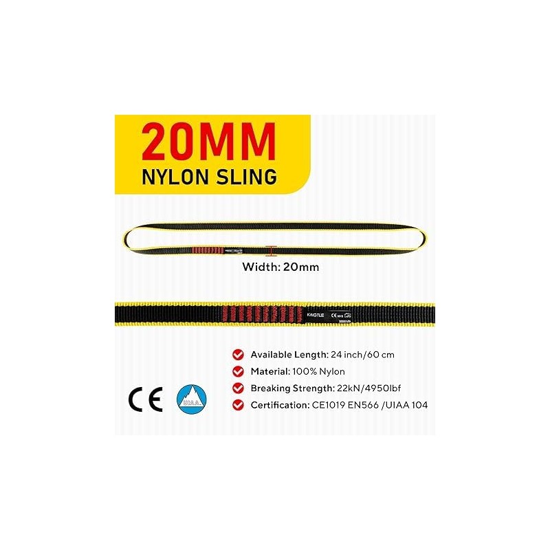KINGTLE 20MM Nylon Climbing Sling Runner 22kN CE1019/EN566 UIAA Certified,Rock