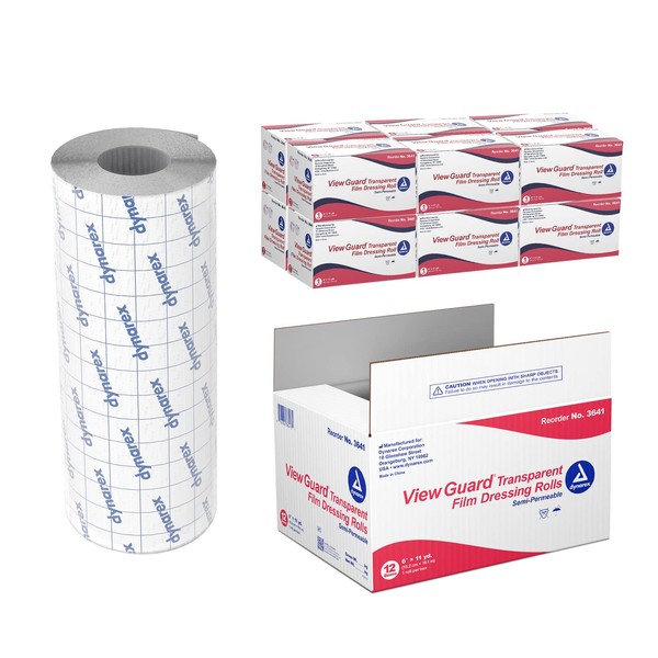 Dynarex View Guard Transparent Film Dressing Rolls, Non-Sterile Transparent Film Dressing that Protects Minor Wounds and Easily Conforms to Body Contours, 6" x 11 yds., 1 Box of 12 Dressing Rolls