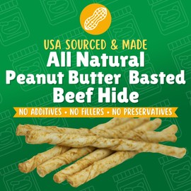 Lucky Premium Treats Peanut Butter Basted Rawhide – All-Natural Rawhide and Peanut Butter Dog Treats for Small Dogs, Gluten Free Premium Small Breed Dog Treats (125 Chews)