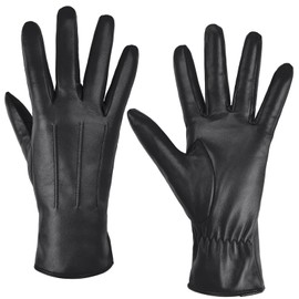 Harssidanzar Womens Leather Gloves Winter Warm Cashmere Lining Touchscreen Texting Warm Driving Lambskin Leather Gloves GL017,Black,Size M