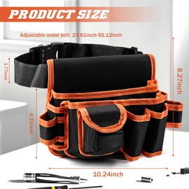 Quorenta Ultra-Thick Men's Tool Belts Fits Waist 31”to 52” Adjustable Oxford Work Pouch with 15 Durable Pockets, Ideal for Repair & Electrical Work (Orange, Extra Large)