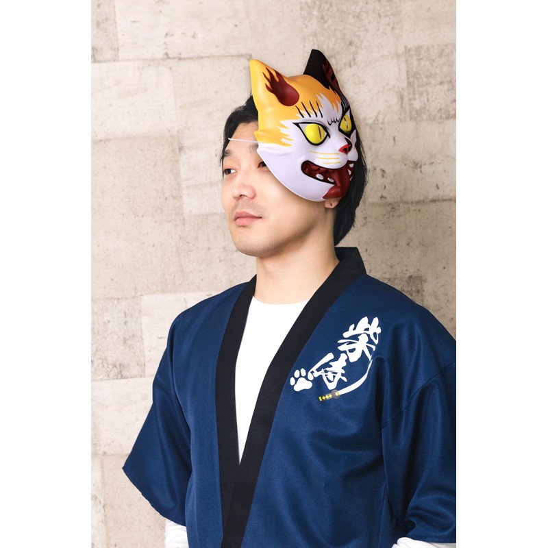 Clear Stone Japanese-Style Mask, Monstrous Cat, Unisex, White