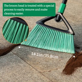 Eyliden Broom, Angle Broom with 57" Long Handle, PET Bristles - Fit Heavy-Duty Cleaning, Also Works Well Fine Dust - Commercial Outdoor Indoor Sweeper for Courtyard Sidewalk Deck Kitchen Lobby, Green