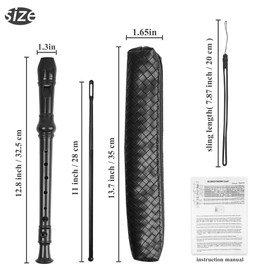 Hennaja Recorder Instrument for Beginner Adults,8-Hole Soprano Descant Recorder Music Flute with Cleaning Rod & Case Bag For Home Entertainment(3-Woven Black)