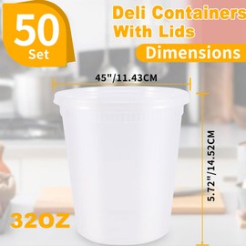Bgtecho 50 Pack Deli Containers with Lids, 32oz Plastic Deli Food Storage Containers, Clear Soup Containers With Leakproof, Meal Prep Containers, BPA Free, Microwave Dishwasher Freezer Safe