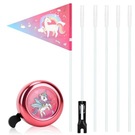 Pack of 2 Unicorn Bicycle Bell, Children's Safety Bunting, Children's Bicycle, Bicycle Flag, Bell, Bicycle Banner, Reflective for Children's Bicycle Accessories, Girls