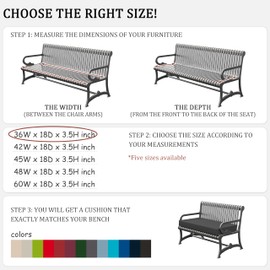 Tounosnt Outdoor Bench Cushion 36 X 18 X 3.5 Inch Thick Waterproof Patio Furniture Cushions, Patio Porch Swing Replacement Seat Pad with Tie Straps and Anti-Slip, for Backyard Garden, Grey