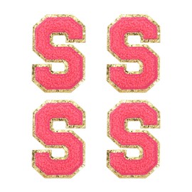 sourcing map 4Pcs Chenille Letter Patches Iron on Letter Patches Rose Red S Alphabet Decorative Repair Embroidered Patches for Clothing, Shoes, Hats, Backpacks