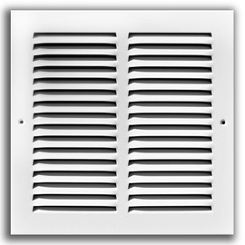 HVAC Premium 10'' x 14'' [Duct Opening] Flat Stamped Steel Return Air Grille - Sidewall and Ceiling - HVAC Vent Duct Cover - White [Outer Dimensions: 11.75''w X 15.75''h]