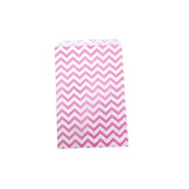 100 Qty 4" x 6" Decorative Flat Paper Gift Bags - Pink Chevron Pattern on White Kraft Bags - for Sales/Treats/Parties Cookies/Gifts - N'icePackaging