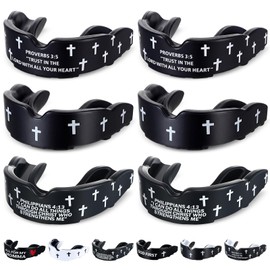 Yaomiao 6 Pcs Mouth Guard - Faith Cross Mouthguard with Case, Religious Mouth Guards Braces for Football Boxing Basketball Lacrosse Hockey and All Contact Sports(Adult,Cross Verse)