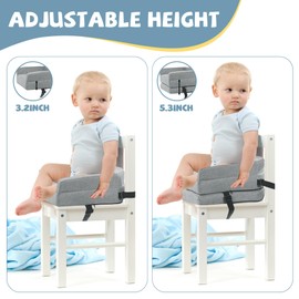 ROYALAY Toddler Booster Seat for Dining Table, Adjustable Height Booster Seat Pad for Kids Chair, 5.3inch Portable Booster Cushion with Straps, Travel Booster Seats for Baby Child Boys Girls(Grey)