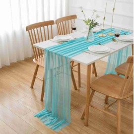 AOKSUNONA Table Runner Chiffon Turquoise Table Runner Boho Table Runner 27x118 Inch for Wedding Bridal Baby Shower Table Decoration
