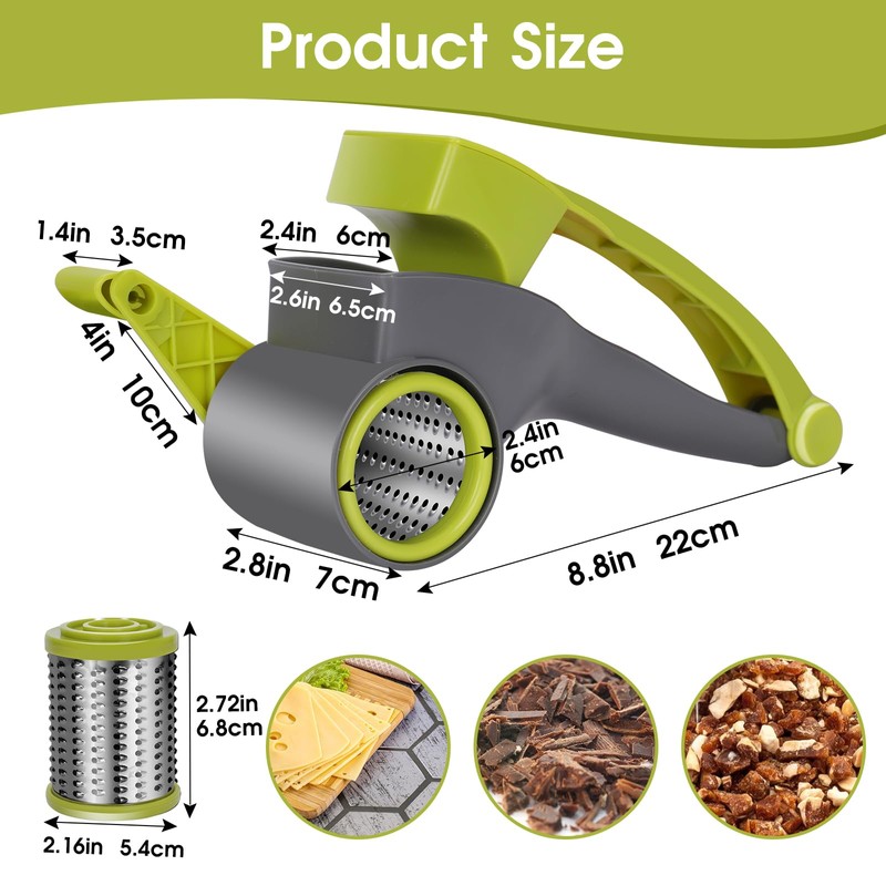 Masthome Rotary Cheese Grater, Kitchen Rotary Graters with 3 Blades