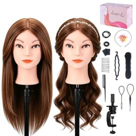 Beauty Star Cabeza De Maniquí Con Cabello Humano 100% Real, Cabeza De Muñeca De Maniquí Para Peinar El Cabello, Cosmetología, Peluquería, Práctica De Entrenamiento, Cabeza Con Soporte De Abrazadera Y