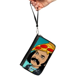 Homies in Dreamland by Cheech & Chong Wallet, Zip Around, Homies in Dreamland Cheech Pizza Head Pose Blue, Vegan Leather, 7.5"x4.5", Casual