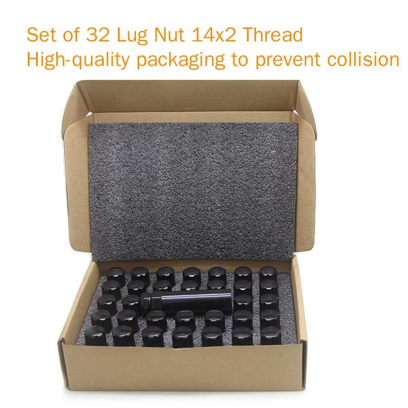 GAsupply 14x2 Lug Nuts Black, 32pcs M14x2.0 Spline Lug Nuts