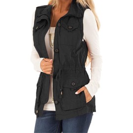 Koodred Women's Casual Military Utility Vest Lightweight Sleeveless Drawstring Jackets with Pockets
