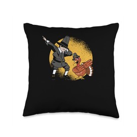Pilgrim Costume Turkey Meat Thanksgiving Shirt Pilgrim Turkey Thanksgiving Day Funny Dab Dance Throw Pillow, 16x16, Multicolor