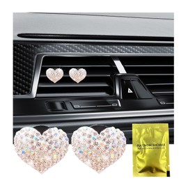 Ziciner 2PCS Bling Heart Car Air Vent Clips Charms, Heart Shaped Crystal Car Air Freshener Vent Clips, Rhinestone Air Conditioning Outlet Clip, Vehicle Decor Accessories for Women Girls (White)