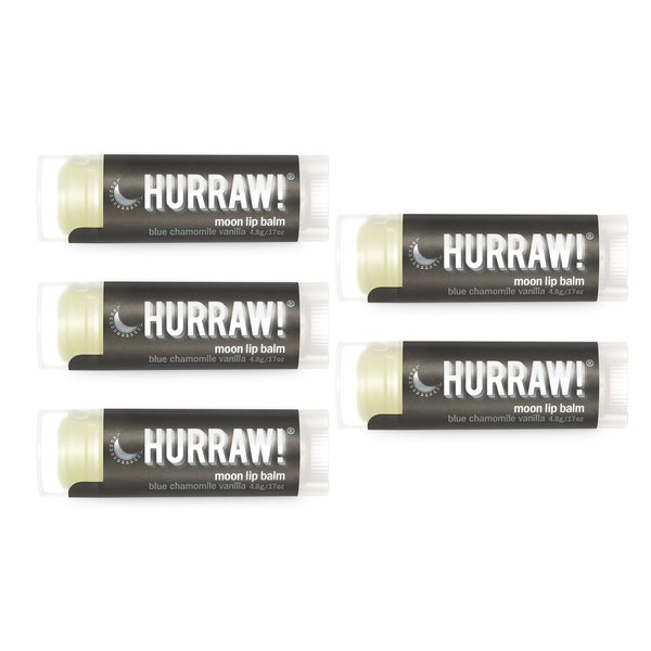 Hurraw! Moon Night Treatment (Blue Chamomile, Vanilla) Lip Balm, 5 Pack: Organic, Certified Vegan, Cruelty and Gluten Free. Non-GMO, 100% Natural Ingredients. Bee, Shea, Soy and Palm Free. Made in USA
