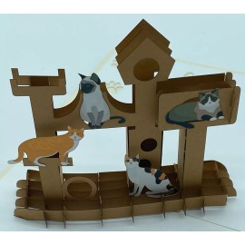 Handmade Cat Condo 3D Pop Up Card Kitty Feline Furry Friend Play Time Nap Domestic Breed
