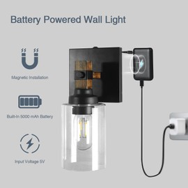 Floresita Battery Operated Wall Sconce 2-Pack Farmhouse Rechargeable Wall Lamp Set of Two No Wired Required, Easy Install Cordless for Bedroom Bathroom Livingroom