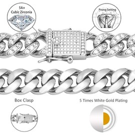 NOBYLO 12mm Mens Womens Iced Out Cuban Link Chain Choker 14k/White Real Gold Plated 5A+ Cubic Zirconia Diamond Cuban Neckalce/Bracelet Hip Hip Jewelry For Men, 20 inches, Brass, Cubic Zirconia