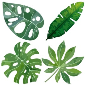 GORGECRAFT 4Pcs Palm Leaves Window Clings 16cm Monstera Leaf Window Clings Tropical Plant Leaves Decals Static Removable Waterproof Film Spring Decals for Prevent Birds Dogs Pets Strikes