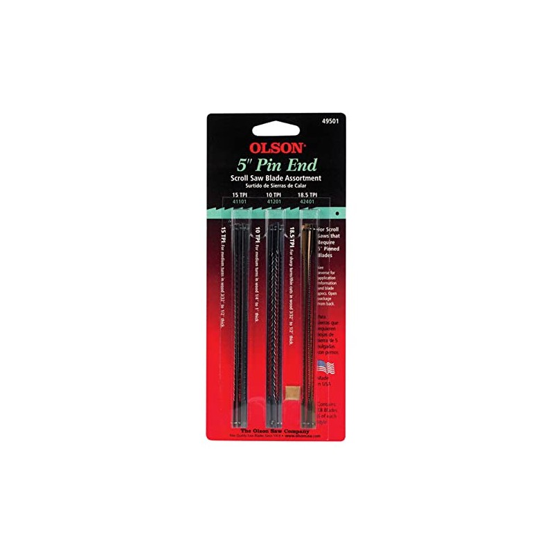 Olson Scroll Saw Blade Assortment Pin End, Skip Tooth 5"