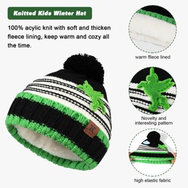 AYPOW 3pcs Kids Winter Warm Beanie Hat Scarf Gloves Set 4-8 Years, Thicken Fleece Lined Thermal Knitted Winter Accessories Sets for Kids Children Boys Girls, Beanie Cap with Pom Neck Warmer Mittens
