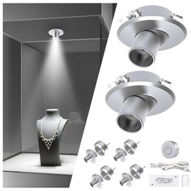 VST 12V Dimmable Mini Spotlight Plug in with Wireless Dimmer Switch Recessed or Surface Mount, 360°Rotatable for Jewelry Showcase Display((Silver)