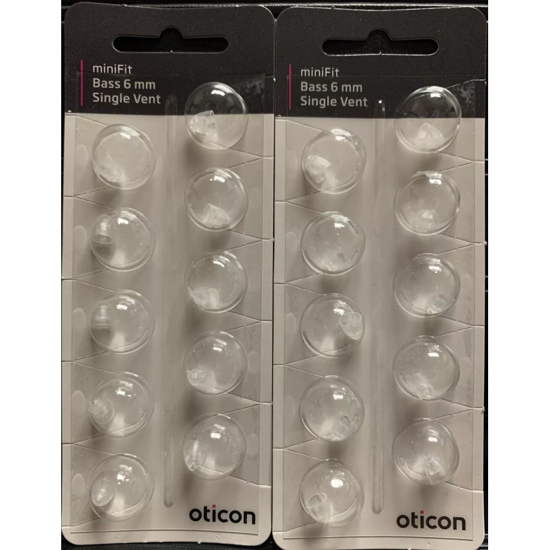 Oticon 2 Packs Oticon miniFit 6mm Bass Single Vent Domes