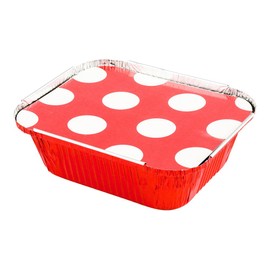 12-OZ Rectangular Disposable Aluminum Foil Food Containers with Flat Board Lids: Great for Restaurant Take Out, Catered Events and Meal Prep - Red Foil with Polka Dot Lid - 200-CT - Restaurantware