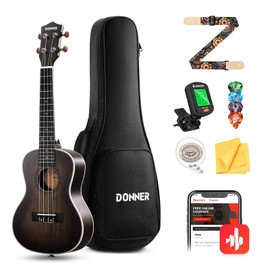 Donner Concert Ukulele Professional 23 Inch Mahogany Ukelele for Adult Beginner Ukele Bundle with Online Lesson Gig Bag Aquila String Pick Tuner Strap Cloth DUC-200D Dark