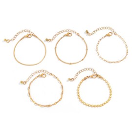 Gold Bracelets for Women non tarnish, 14K Gold Plated Stackable Bracelet Stack Set, Adjustable Charm Paperclip Chain, Layered Waterproof Jewelry Sets Gifts for Womens, Dainty pulseras para mujer.