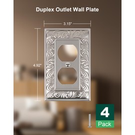 TREEWELL 4-Pack Duplex Outlet Cover Plate, Paisley Pattern Satin Nickel Metal Wall Plates for Electrical Outlets, 1 Gang Receptacle Cover, Pearls Decorative Switch Plates and Outlet Covers