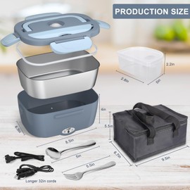 Carsolt Electric Lunch Box Food Heater - 3 in 1 Portable Leakproof Heated Lunch Box for Car/Home/Adults with 1.5L Removable 304 Stainless Steel Container, 60-80W, 12V/24V/110V (Blue)