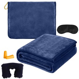 BAIFULAI Travel Blanket Aeroplane Blanket Pillow 2 in 1, Airplane Blanket Ultralight Warm with Sleep Mask and Earplugs, Transformation Pillow, Travel Gadgets for Holiday, Office, Home, Business Trip