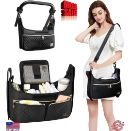 Universal Baby Stroller Organizer With Cup Holder, Large Caddy, Non-Slip Straps