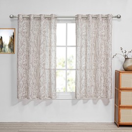 MEETSKY Floral Curtains 63 Inches Long Light Filtering Brown French Country Farmhouse Curtains 2 Panels Set Decorative Burlap Effect Privacy Drapes for Living Room Kitchen 52"x63", Brown, 2 PCs