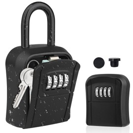 Key Lock Box, [New Version] Diyife Lock Box for House Key, Portable Lockbox for Keys, 4 Digit Combination Key Safe Storage, Waterproof Key Lock Box Wall Mounted for Outdoor Home Garage Office, Black