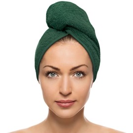 FAB-ON UK Hair Dry Towel 100% Cotton Turban Style Instant Drying Quick Absorbent Lightweight Button & Loop Closure One Size Hair Dry Cap For Curly Long Hair 64x24 CM