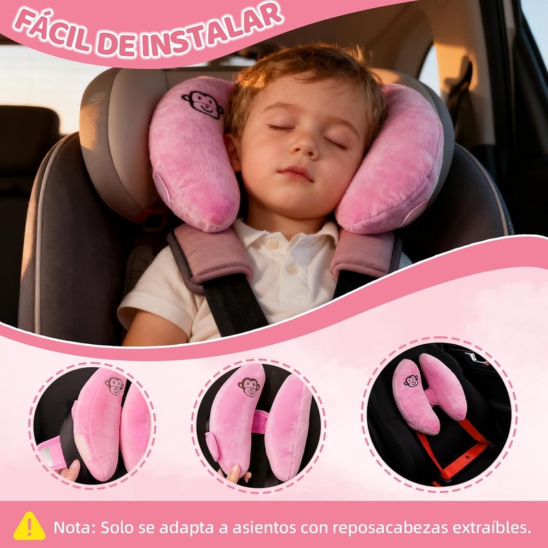 Reposacabezas de Viaje Ajustable para Bebés, Paquete de 2, Rosa