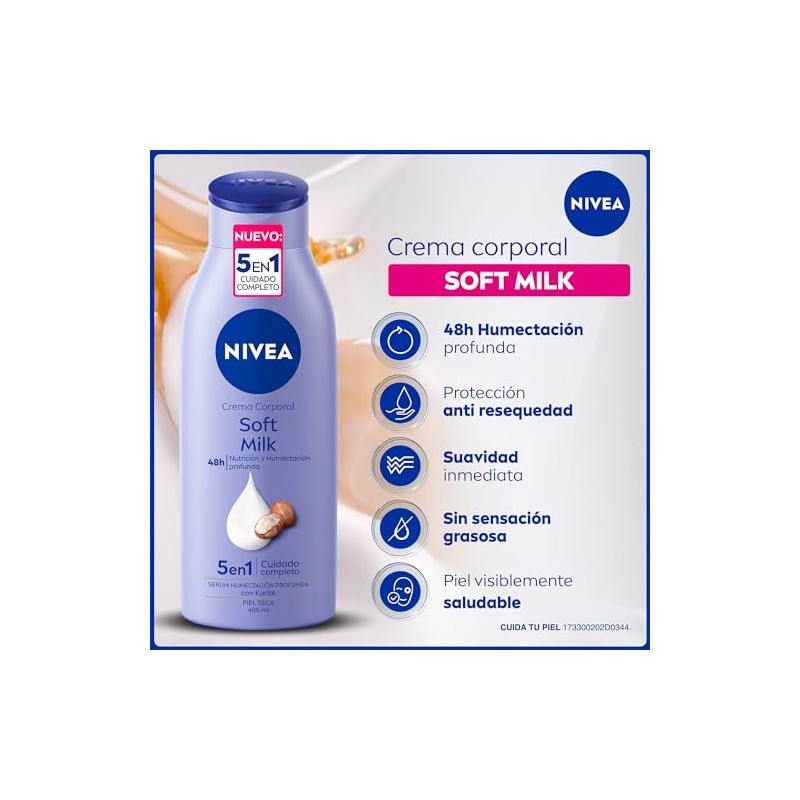 NIVEA Crema Corporal humectante Soft Milk (400 ml), 48 horas