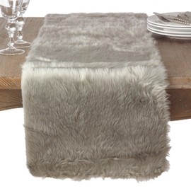 Saro Lifestyle Faux Fur Design Topper Table Runner, Grey, 15"x54"