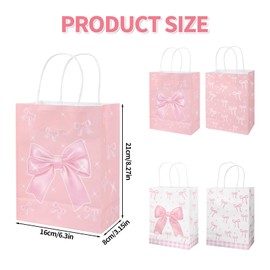 50 Pcs Pink Bow Plastic Gift Bags, Candy Goodie Presents Treat Retail Shopping Coquette Bow Party Favor Snack Bags for Birthday Bridal Shower Engage Wedding Sweet Party Supplies